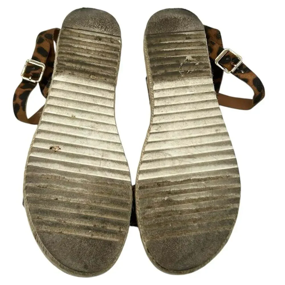 Cushionaire Leopard Print Espadrille Platform Sandals Ankle Strap Wedge Size 11M
